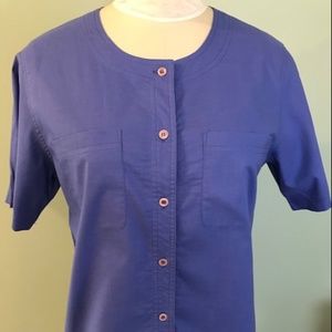 LL Bean Blue Cotton Button Down Blouse Size 6